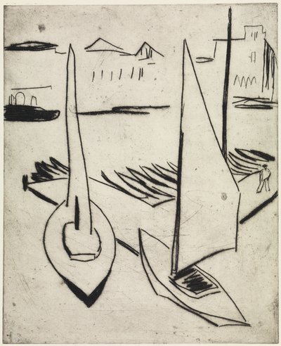 Segelbåtshamn vid Alster, Hamburg / Gata med obelisker, Dresden av Ernst Ludwig Kirchner