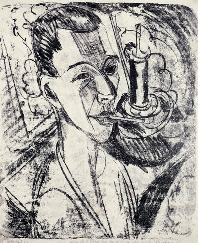Självporträtt med cigarett av Ernst Ludwig Kirchner