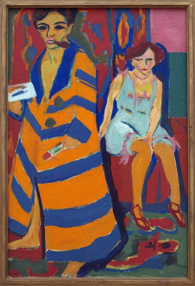 Självporträtt med modell. Målning av Ernst Ludwig Kirchner (1880-1938), Olja på duk av Ernst Ludwig Kirchner