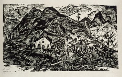 Stafelalp, översiktsvy - uppdrivning till alpbetet av Ernst Ludwig Kirchner
