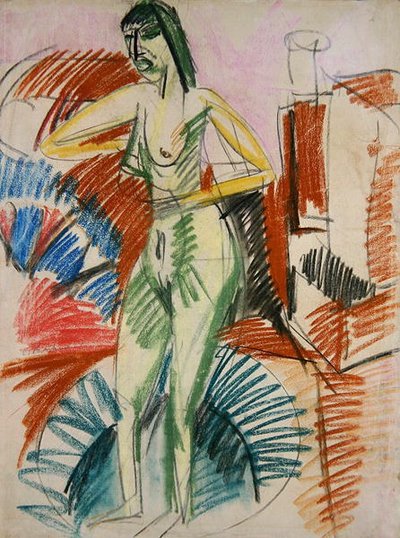 Stående kvinnlig naken, i ett badkar av Ernst Ludwig Kirchner