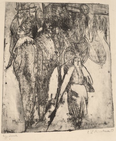 Gatubild med en omnibus av Ernst Ludwig Kirchner