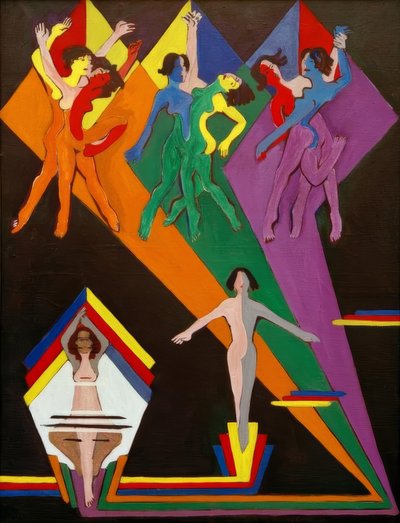 Dansande flickor i färgade strålar av Ernst Ludwig Kirchner