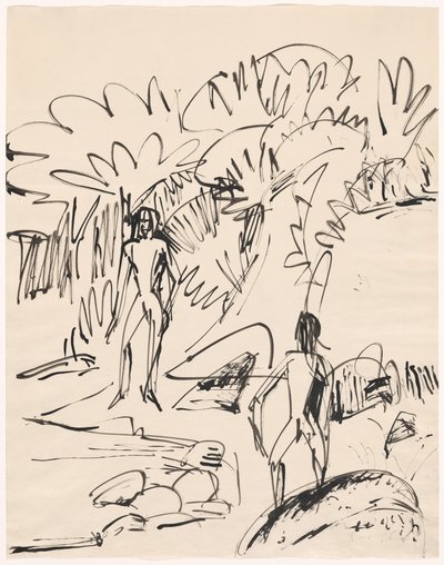 Två badande vid Fehmarn Coast av Ernst Ludwig Kirchner