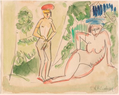Två badande nära skogen av Ernst Ludwig Kirchner