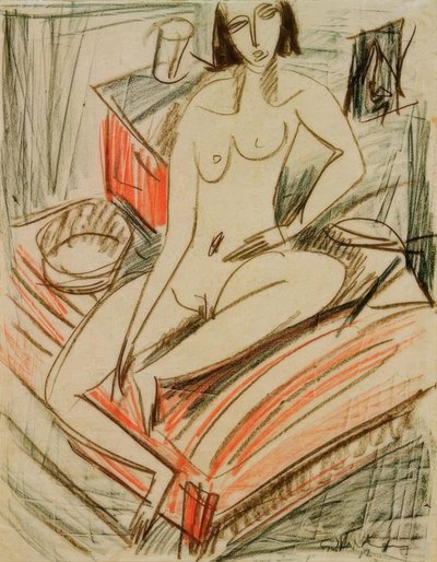 Naken kvinna sitter på sängen av Ernst Ludwig Kirchner