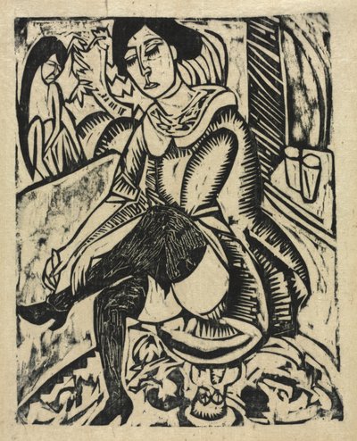 Kvinna som sätter på sig sina skor av Ernst Ludwig Kirchner
