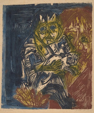 Kvinna med ett barn och en katt av Ernst Ludwig Kirchner