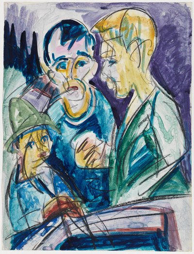 Två bönder och en pojke vid brunnen av Ernst Ludwig Kirchner