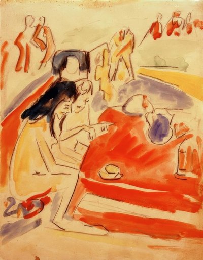 Två flickor som sitter vid bordet av Ernst Ludwig Kirchner
