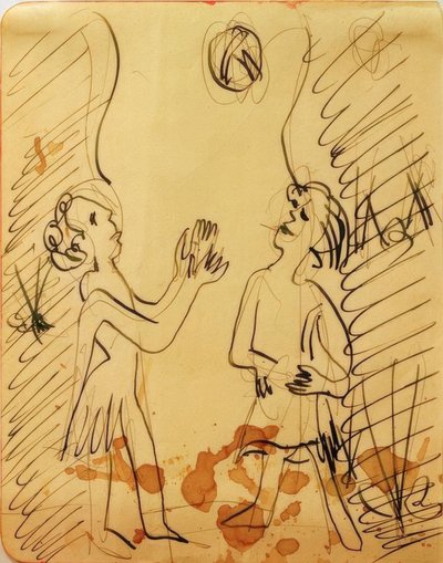 Två flickor som spelar boll av Ernst Ludwig Kirchner