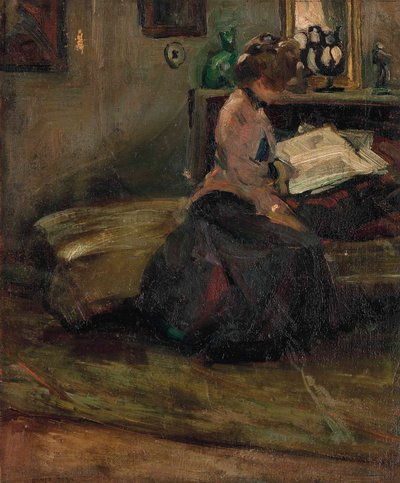 Lady Reading (olja på duk) av Ernst Stern