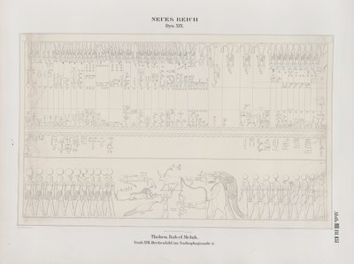 Ritning av takmålningen i Sarkofaghallen, 19:e dynastin, Thebe, Biban-el-Muluk, Nya kungariket, illustration från "Monument till Egypten och Etiopien...", av Richard Lepsius av Ernst Weidenbach