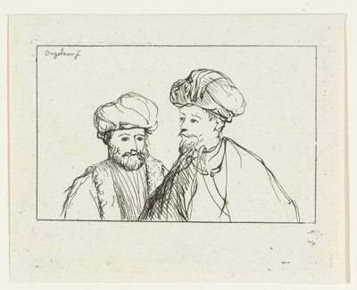 Porträtt av två män med turbaner av Ernst Willem Jan Bagelaar