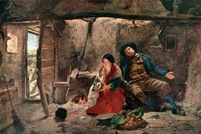 Stuga (färglitografi) av Erskine Nicol