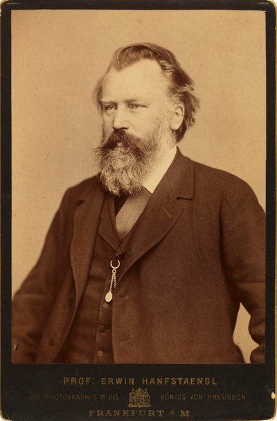 Porträtt av kompositören Johannes Brahms 1833-1897, ca. 1870. av Erwin Hanfstaengl