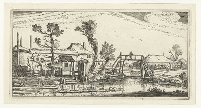 Gård vid en kanal nära Haarlem Landskap (serietitel) av Esaias van de Velde