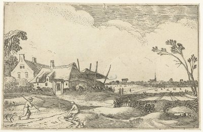 Gård på stig och utsikt över åkrar Landskapslandskap (serietitel) av Esaias van de Velde
