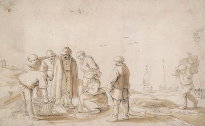 Fiskhandlare på stranden av Esaias van de Velde