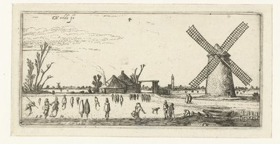 Åkare på isen vid en kvarn nära Penningsveer Landskap (serietitel) av Esaias van de Velde