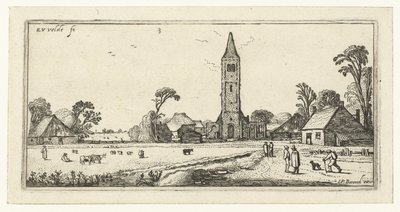 Vandrare på en väg nära Spaarnwoude Landskap (serietitel) av Esaias van de Velde