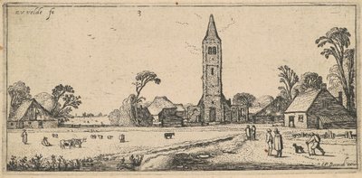 Landskap med en äng och en bykyrka av Esaias van de Velde I
