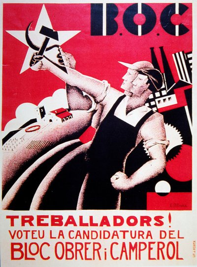 Valaffisch för Bloc Obrer i Camperol (BLOC) c.1935 av Estenka Estenka