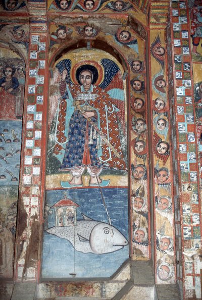 Ängel, fresk i Narga Selassies kyrka, Dek-ön, Tanasjön, Etiopien av Ethiopian School