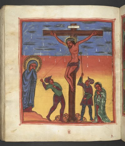 Eller. 607 f178v, Crucifixion, Scen från Jungfru Marias liv, från 