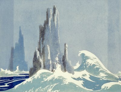 Cathedral Rocks, Tasmanien, 1939 (linosnitt) av Ethleen Palmer