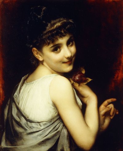 En ung skönhet som håller en röd ros, av Etienne Adolphe Piot