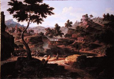 Klassiskt landskap med figurer och ruiner (olja på duk) av Etienne Allegrain