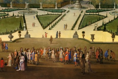 Promenade de Louis XIV (1638-1715) med tanke på den norra parterren i trädgårdarna i Versailles Detail. Målning av Etienne Allegrain (1644-1736) 1688 cirka sön. 2,3x2,9 m av Etienne Allegrain