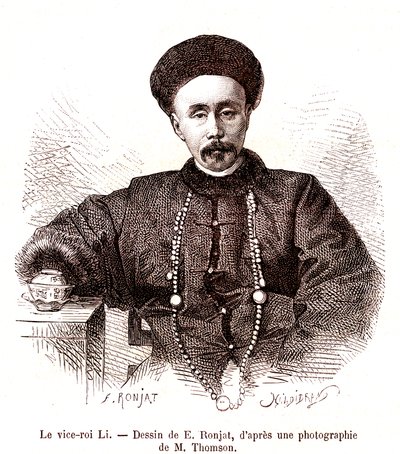 Li Hongzang, vicekung av Zhili, vid Kinas kejserliga hov. 1873 (gravyr) av Etienne Antoine Eugene Ronjat