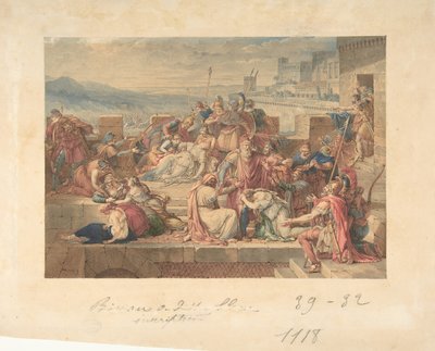 Priam och hans familj sörjer Hectors död, n.d.. av Etienne Barthelemy Garnier