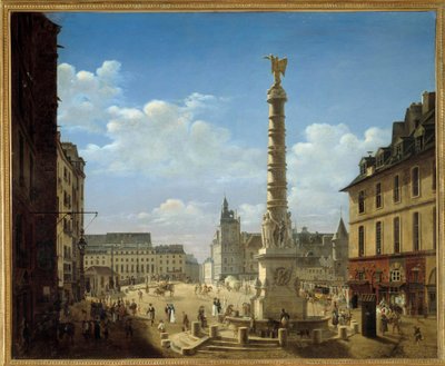 Torget och fontänen av Chatelet Målning av Etienne Bouhot (1780-1862) 1810 Sön. 0,81x0,99 m Paris, Carnavalet Museum av Etienne Bouhot