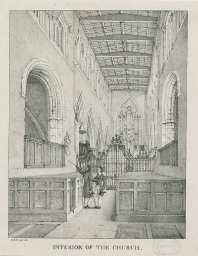 Tamworth Churchs interiör: litografi, nd [1796-1865] av Etienne Bruno Hamel