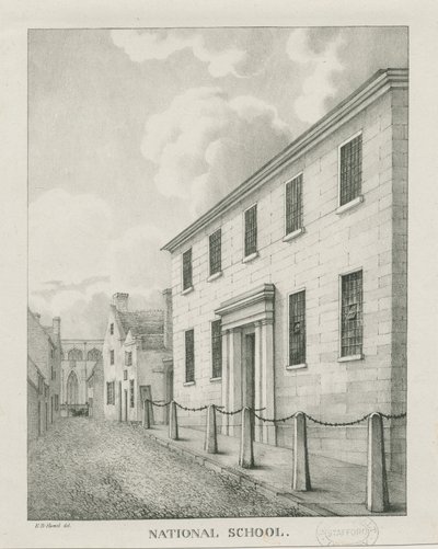 Tamworth - National School: litografi, nd [1796-1865] (tryck) av Etienne Bruno Hamel