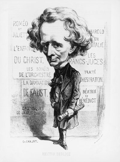 Frankrike, Paris, Karikatyr av kompositören Hector Berlioz (1803 - 1869) av Etienne Carjat
