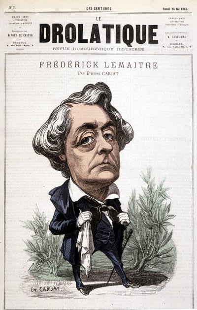 Drolatikern, Fréderick Lemaitre (1800/1876), känd skådespelare för sina dramatiska roller, nära Victor Hugo. Din karikatyr, Carjat. av Etienne Carjat
