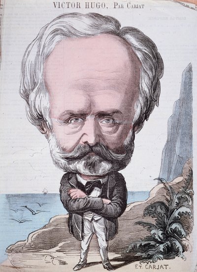 Victor Hugo (1802-85) på en klippa på Jersey, 1867 (färggravyr) av Etienne Carjat