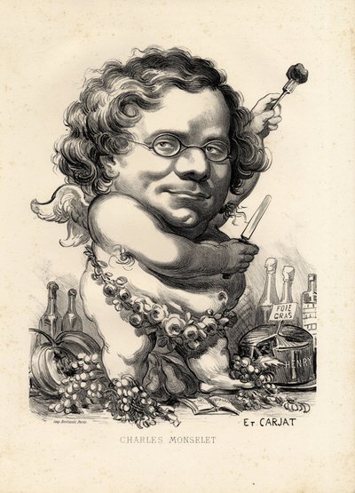 flygande löv - Illustration av Etienne Carjat (1826-1906): Obeite, Foie gras - Monselet Charles (1825-1888) av Etienne Carjat