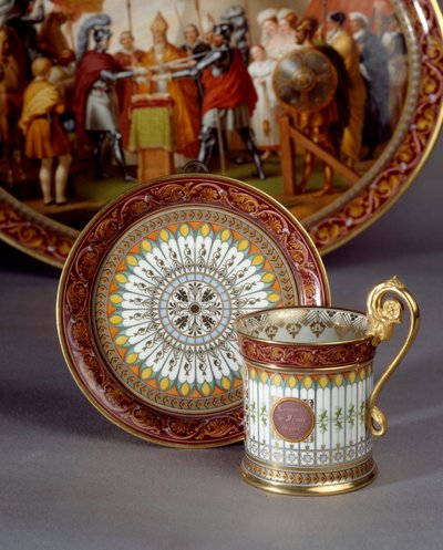 Servering av porslinskopp och fat av choklad. Realiserad av Etienne Charles Leguay (1762-1846) 1835 Sevres, porslinsfabrik av Etienne-Charles Leguay