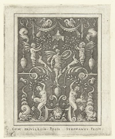 Mars Ytdekorationer med gudafigurer i en ram av grotesker (senare version) (serietitel) av Etienne Delaune