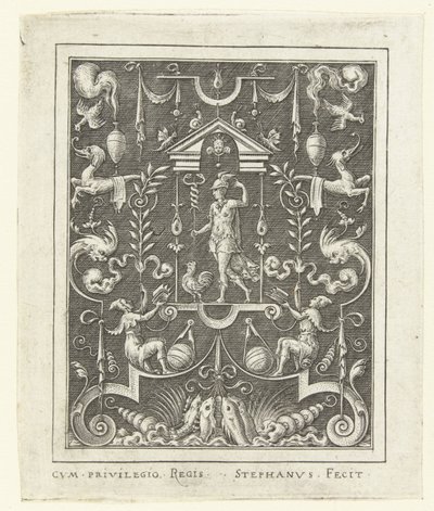 Merkurius Ytdekorationer med gudafigurer i en ram av grotesker (senare version) (serietitel) av Etienne Delaune