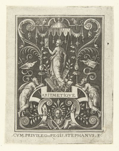 Aritmetisk ARITMETIQVE (titel på objekt) Fyra liberala konster, perspektivet och arkitekturen, representerade av kvinnor (senare version) (serietitel) av Etienne Delaune