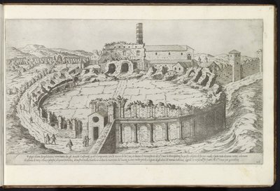 Amfiteatern Castrense te Rome Bouwwerken uit de oudheid (serietitel) Resterna av det antika Rom samlade och fotograferade i perspektiv av Stefano Du Perac Parisino (serietitel på objekt) av Etienne Duperac