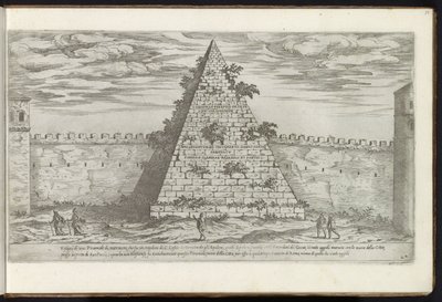 Pyramid av Cestius i Rom Bouwwerken uit de oudheid (serietitel) Resterna av det antika Rom samlade och fotograferade i perspektiv av Stefano Du Perac Parisino (serietitel på objekt) av Etienne Duperac