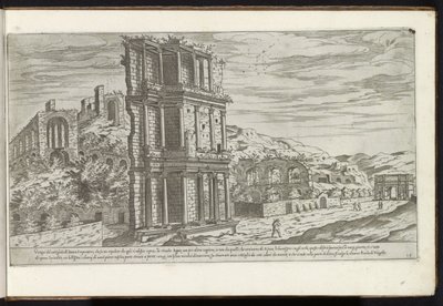 Septizonium i Rom Bouwwerken uit de oudheid (serietitel) Resterna av det antika Rom samlade och fotograferade i perspektiv av Stefano Du Perac Parisino (serietitel på objekt) av Etienne Duperac