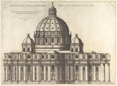 Den romerska spegeln av storhet: höjd som visar utsidan av Saint Peters Basili..., 1558-61. av Etienne Duperac